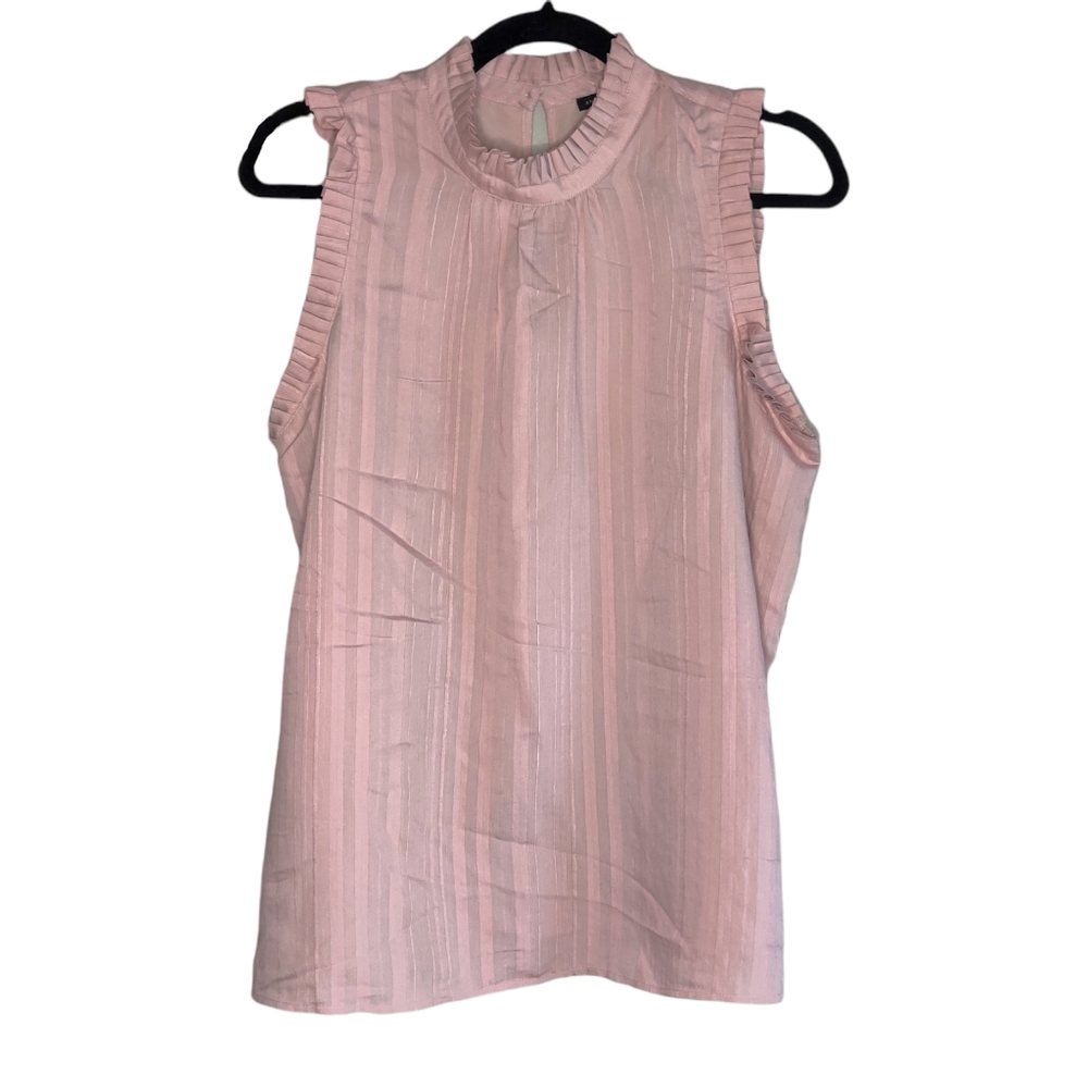 Ann Taylor Blush Pink High Neck Ruffled Top, Medium